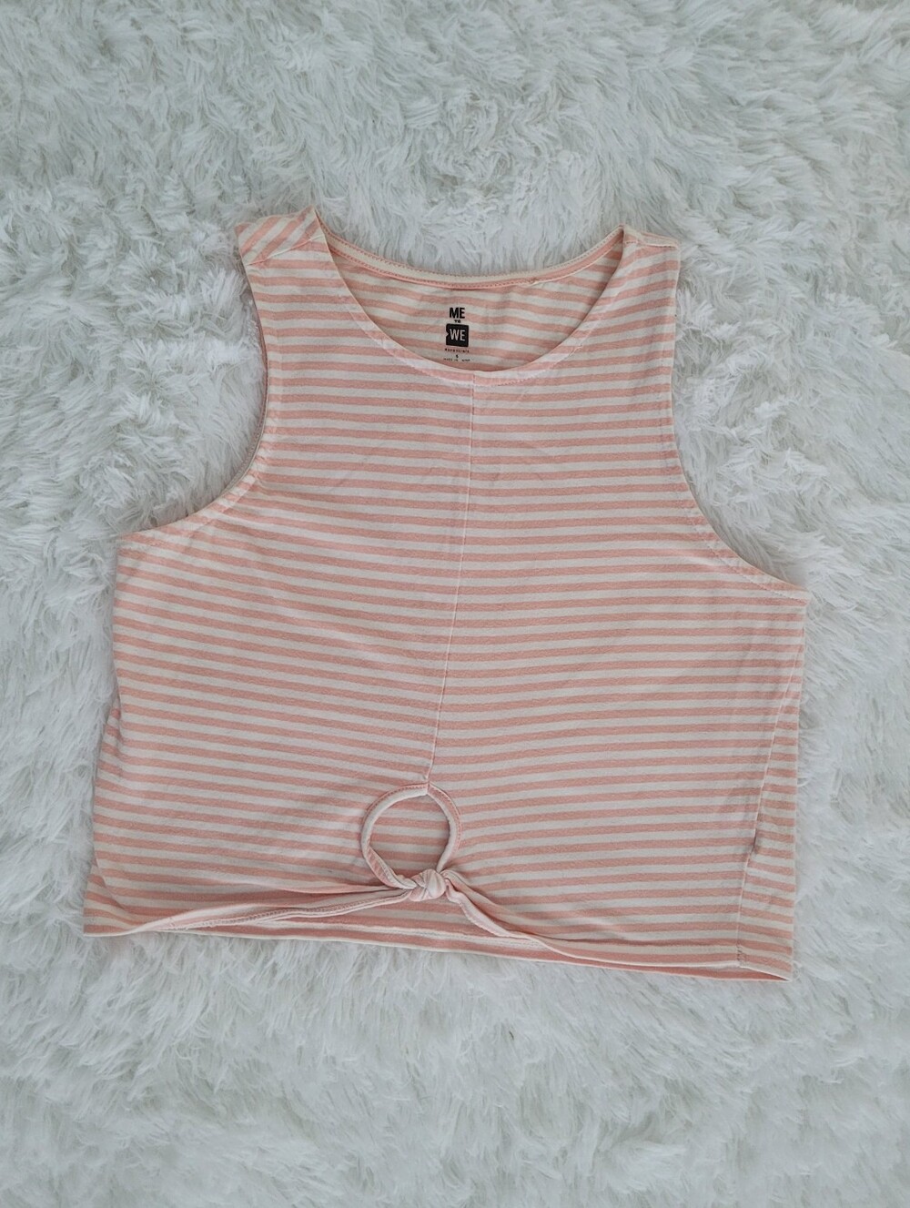 Pink + White Striped Cropped Tank Top | Size Small | Me To We